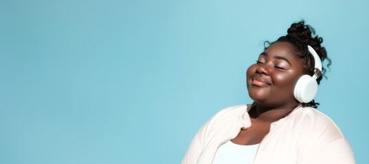 Fototapeta premium Portrait of smiling african american woman wearing glasses, having a fun, positive vibe, standing casual over an isolated blue background.