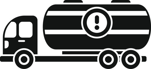 Black and white icon of a truck transporting a tank with a warning sign, emphasizing the risks associated with hazardous materials