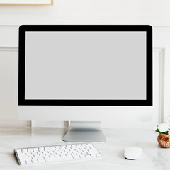 Fototapeta premium Computer screen PNG mockup, work from home office concept
