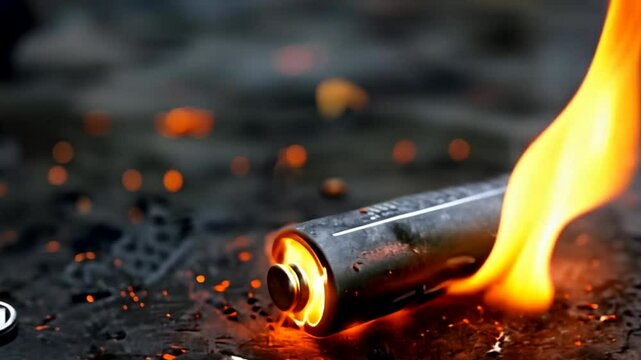 Burning alkaline battery. AI created.
