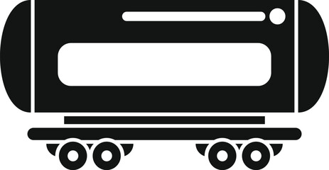 Black silhouette of a railroad tank car transporting chemical liquid on a white background