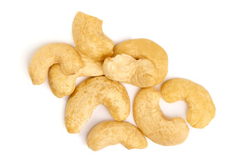 Organic Cashew nuts, close-up, isolated on white background.