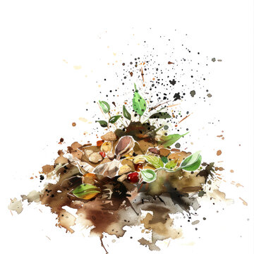 watercolor compost pile with green leaves clip art preview