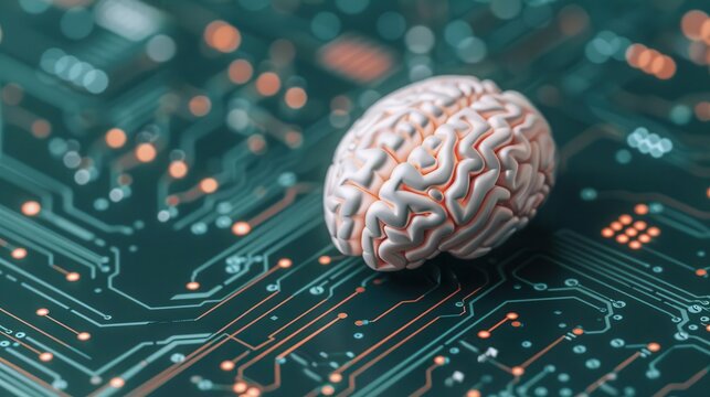 AI brain breaking free from circuit board, representing the evolution of artificial intelligence, AI breakthrough