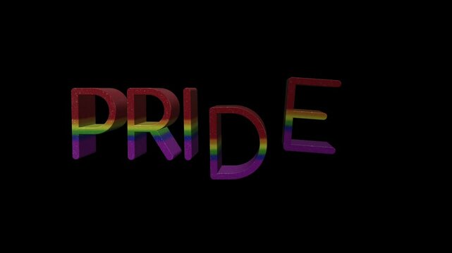 Animazione testo 3D PRIDE con colori e gradienti e sfondo scuro