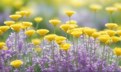 Fototapeta premium Cute fluffy little close-up field yellow flowers flowers are ful