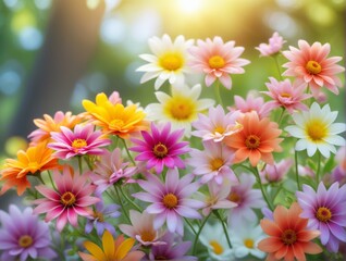 Fototapeta premium Vibrant Garden Blooming close-up group colorful flowers garden a