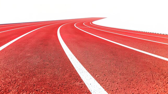 Close-Up of Stadium Running Track with White Markings, Shot from Track Surface, on White Background