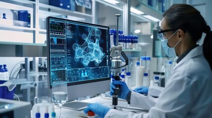 Medical technology, innovation health and medical research, healthcare and medicine concept. Doctor or technician working. Generated AI