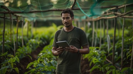 The farmer using tablet