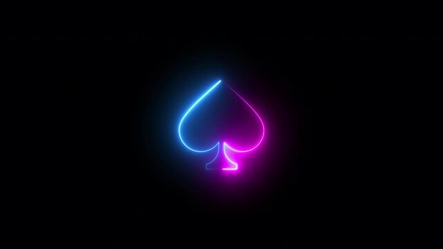 neon spade suit or symbol of playing card, 4k gambling animation