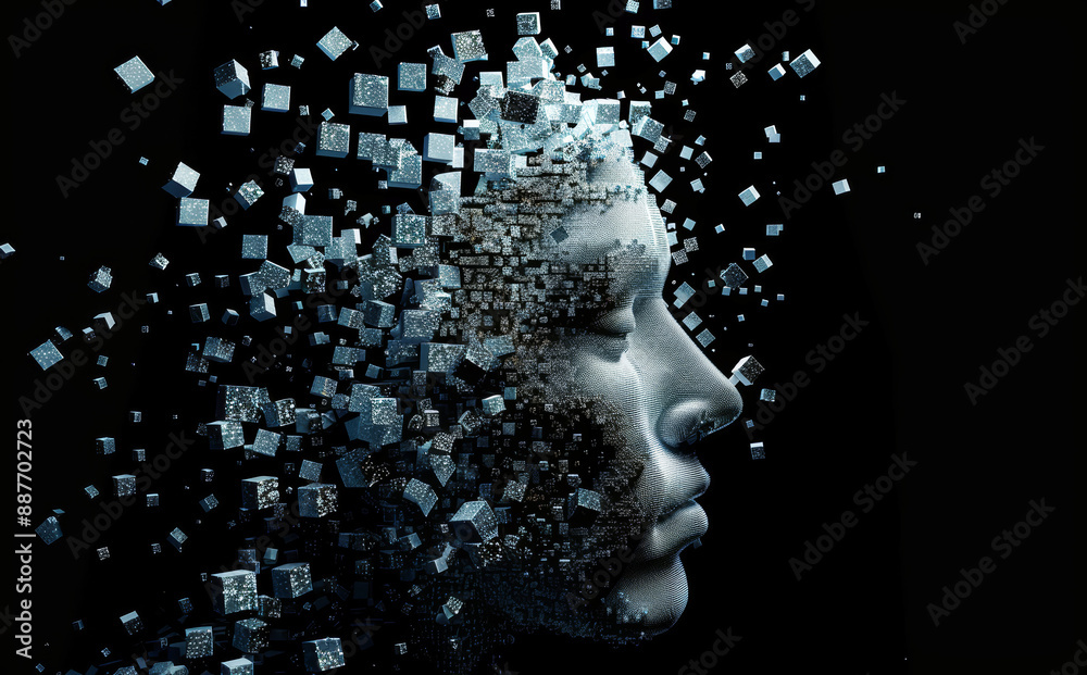 Canvas Prints abstract digital human face made out of cubes on black background. artificial intelligence and cyber