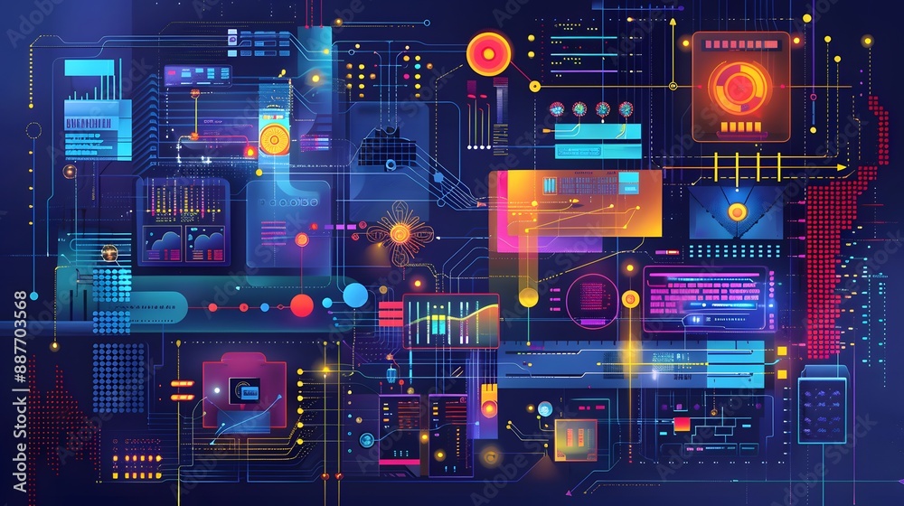 Poster an interconnected framework of it systems and applications working seamlessly together, with visual 