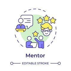 Mentor multi color concept icon. Guidance in professional development. Giving help. Career growth. Round shape line illustration. Abstract idea. Graphic design. Easy to use in blog post