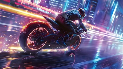 fast moving sport motorcycle on highway wallpaper Highway . Powerful acceleration of a super motorcycle illustration . 