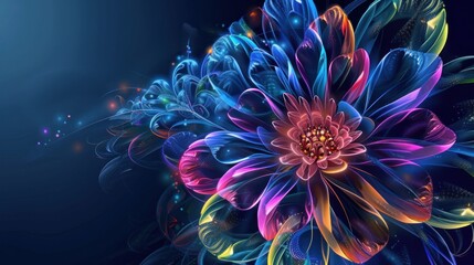 Obraz premium Vibrant Neon Flower in a Digital Universe