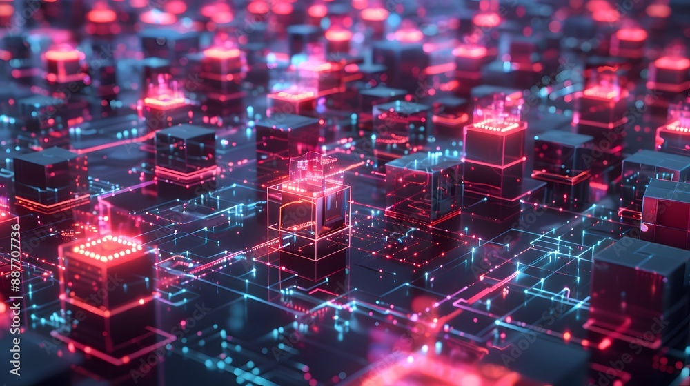 Poster a futuristic application composed of multiple loosely coupled services, each represented as glowing 