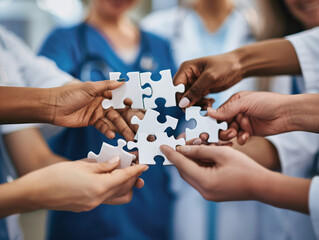 a group of people holding a puzzle