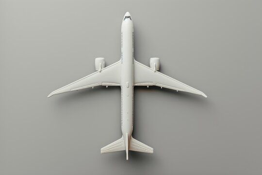 white airplain on grey background. toy. Top view with space for text --ar 3:2 --style raw --stylize 250 --v 6 Job ID: eca4db65-5446-4ef0-91bf-6480a6646af8