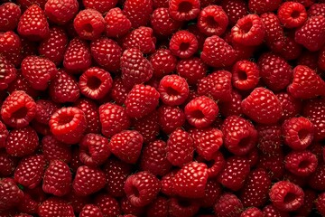 Many ripe raspberries, top-down view. Close-up.. Beautiful simple AI generated image in 4K, unique.