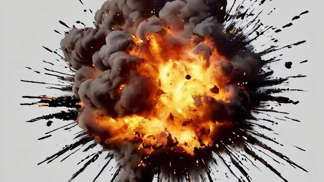 Explosion with sparks and black smoke