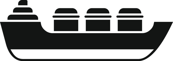 Minimalist black and white icon of a large cargo ship carrying three containers