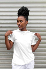 Women’s streetwear png, transparent mockup, tee and jogger pants, apparel design