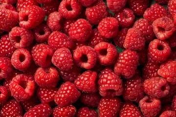 Red ripe raspberries close-up from above. Beautiful simple AI generated image in 4K, unique.