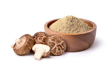 Shiitake mushroom powder isolated on white background.