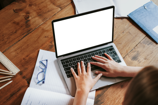 Laptop screen png mockup, work from home device