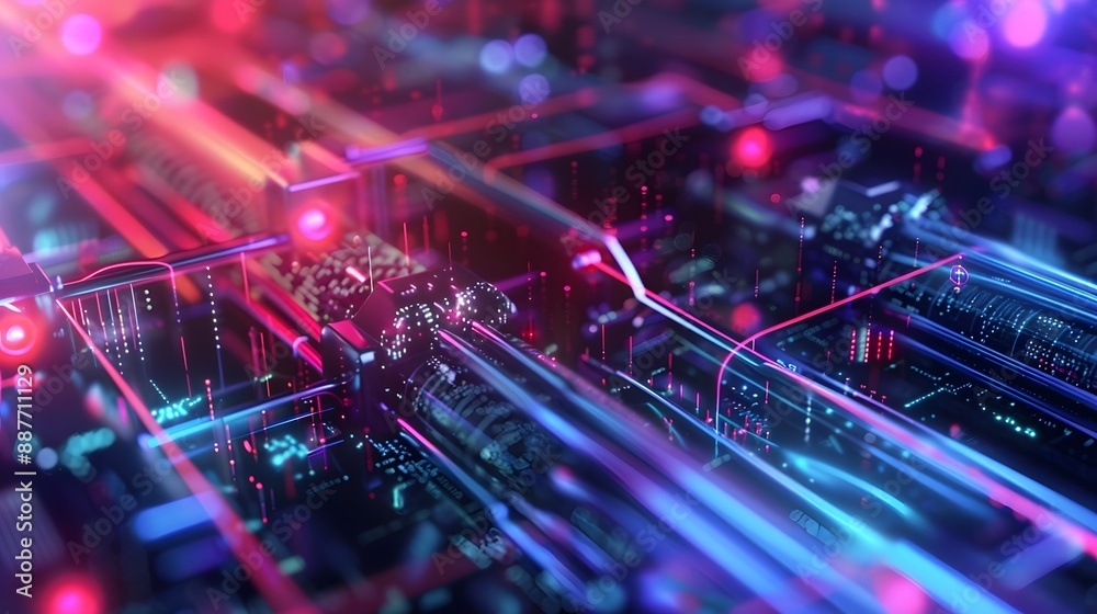 Poster a digital infrastructure hub where engineers optimize servers, networks, and data centers, with visu