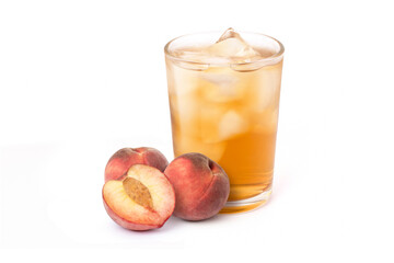 fresh plum fruit with glass of umeshu wine isolated on white background.