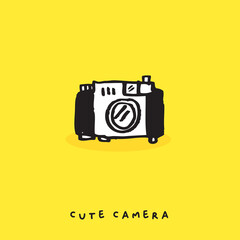 Cute doodle camera , Hand drawn of camera,Hand drawing camera,  isolated on yellow background. vector illustration 