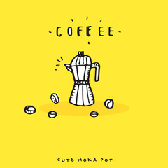 Cute doodle Classic Coffee Maker Moka Pot Hand drawing