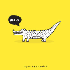 Hand drawing doodle cute crocodile vector illustration for t-shirt design for kids. Vector illustration design for fashion fabrics, textile graphics, prints, Cute alligator