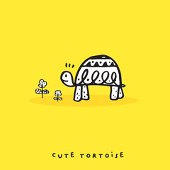 Hand drawing doodle cute tortoise ,Cute tortoise  in simple cartoon style, Cute animal,Cute turtle