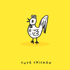 Cute doodle cartoon hand drawn chicken illustration ,Cute doodle chicken