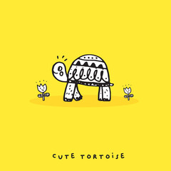 Hand drawing doodle cute tortoise ,Cute tortoise  in simple cartoon style, Cute animal,Cute turtle