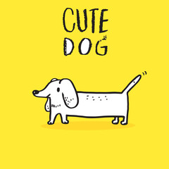 Cute Dachshund dog doodle vector illustration,Adorable pattern with funny dog,Funny colorful vector pattern with cute dog,Hand drawn ,vector illustration for t-shirt ,card, poster design for kids.