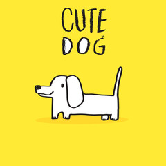Cute Dachshund dog doodle vector illustration,Adorable pattern with funny dog,Funny colorful vector pattern with cute dog,Hand drawn ,vector illustration for t-shirt ,card, poster design for kids.