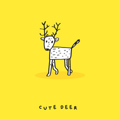 Cute doodle cartoon hand drawn deer illustration ,Cute doodle deer