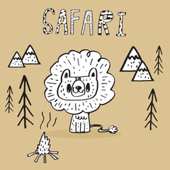 Cute Jungle animal faces,Cute animal faces,Hand drawn doodle characters,Vector illustration, safari animal, lion ,tiger, giraffe ,crocodile,Cute animal