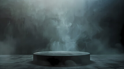Round podium, filled with smoke