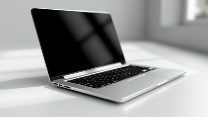 Fototapeta premium Modern silver laptop on white surface