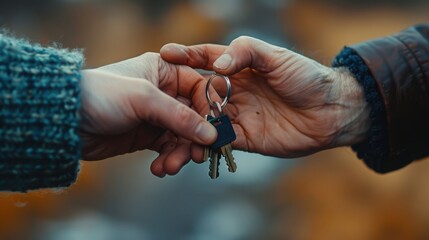 Obraz premium Two people are holding keys in their hands, possibly exchanging them