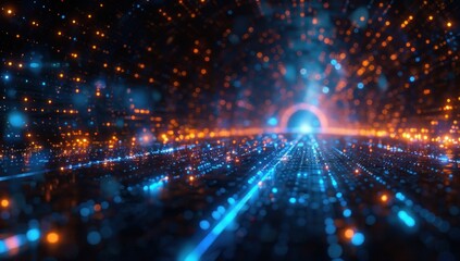 Obraz premium Abstract Digital Landscape with Blue and Orange Lights