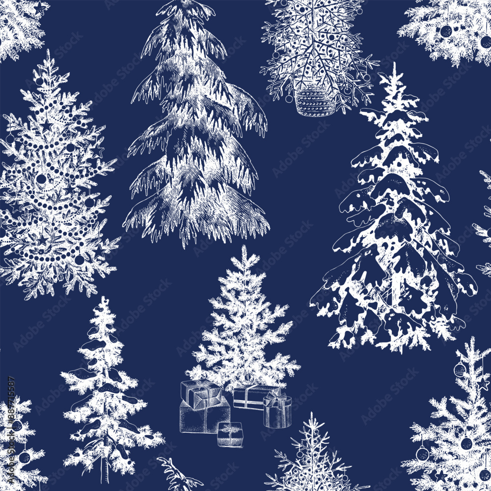 Wall mural Seamless pattern with Christmas trees