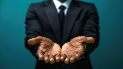 Businessman Offering Hands in Blue Background