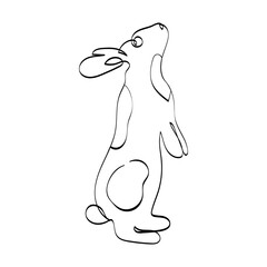 Vector illustration of a rabbit in one line style. Linear animal. Easter bunny.