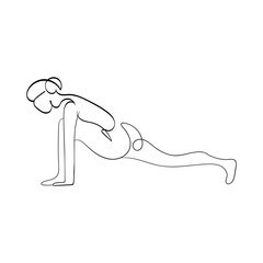Yoga pose - Ashwa Sanchalasana, a one line style yoga asana. Sports, yoga, meditation. Girl and sport. Ideal for designs related to fitness, health, meditation and healthy living.